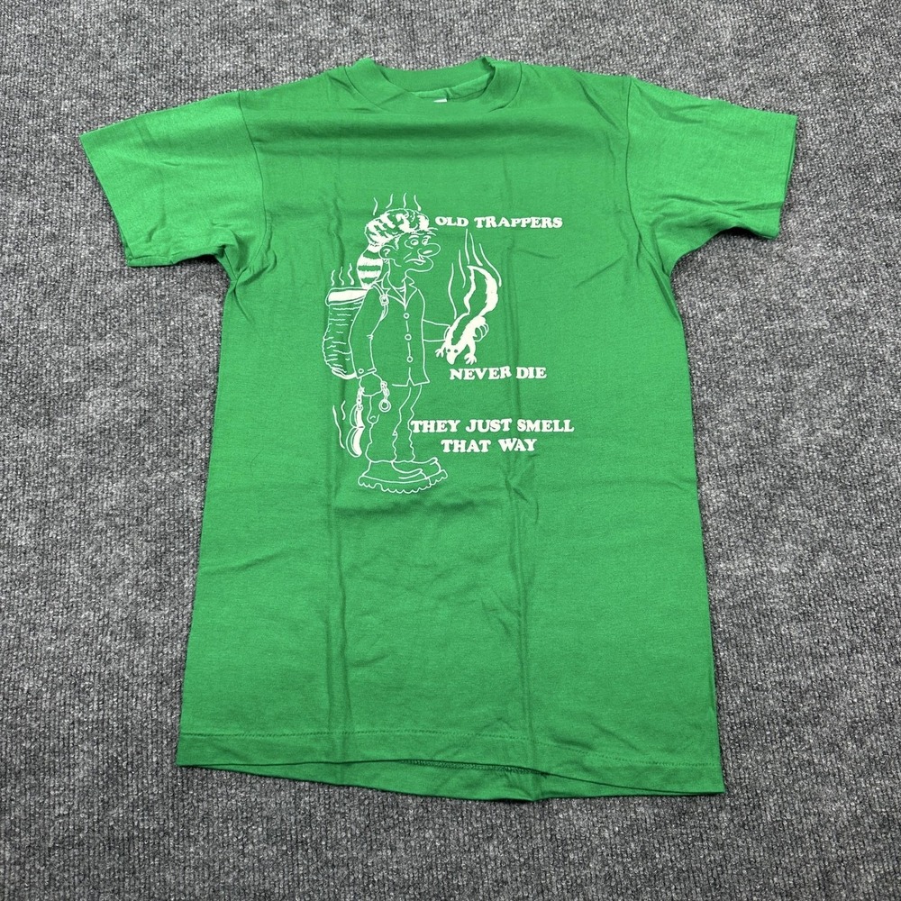 Unknown T-Shirt Mens M Green Excellent Old Trappers Never Die Funny Hunting Tee